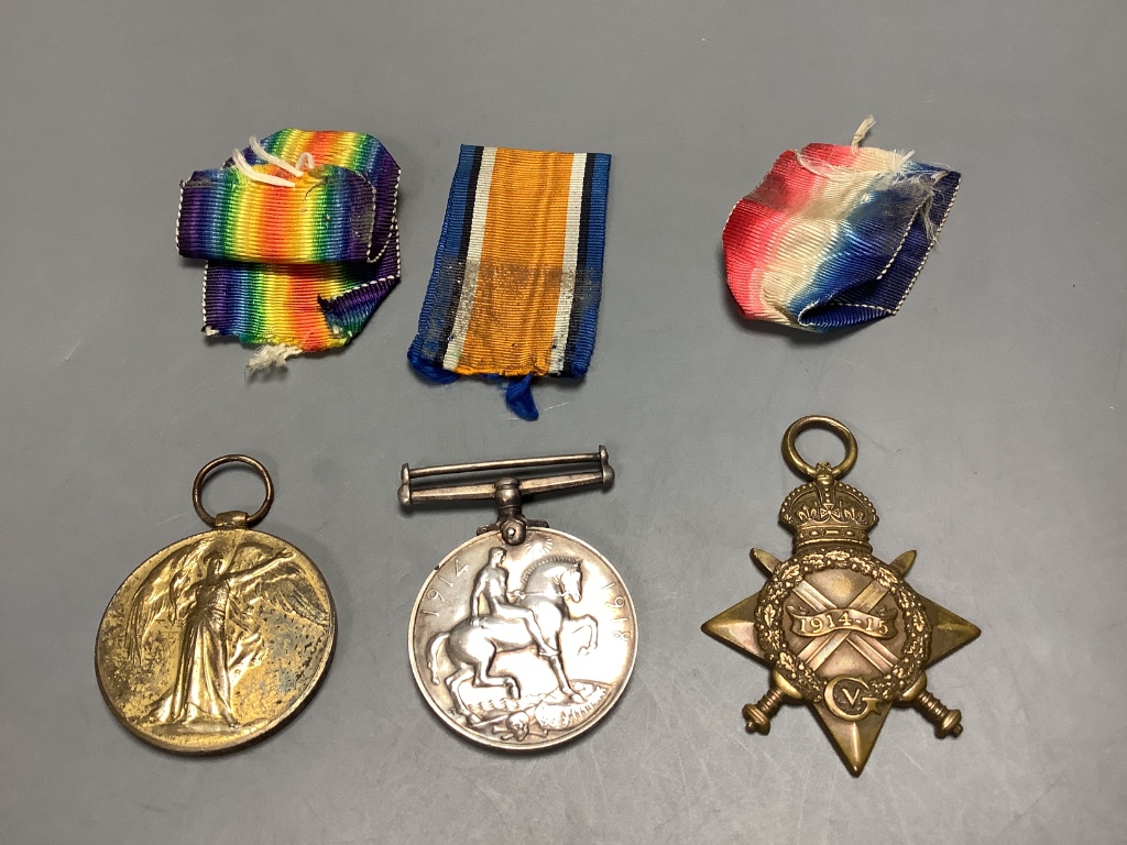 Two WW1 trios to SR3929 Gnr. G.Gration, R.A. & Y-707 Pte. J.Green, Kings Royal Rifle Corps